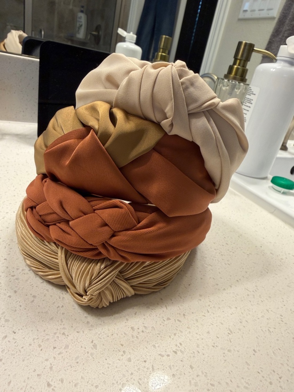 Stacked Neutral Braided and Knotted Headbands - Beige, Tan, Rust bundle